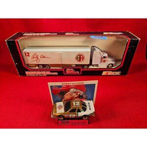 BOBBY ALLISON NASCAR TRANSPORTER BUNDLE w/MATCHING STOCKCAR & PLAYER CARD